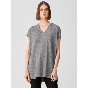 Eileen Fisher Organic Linen Cotton Twist V-Neck Top Black/White Sz XXS Oversized